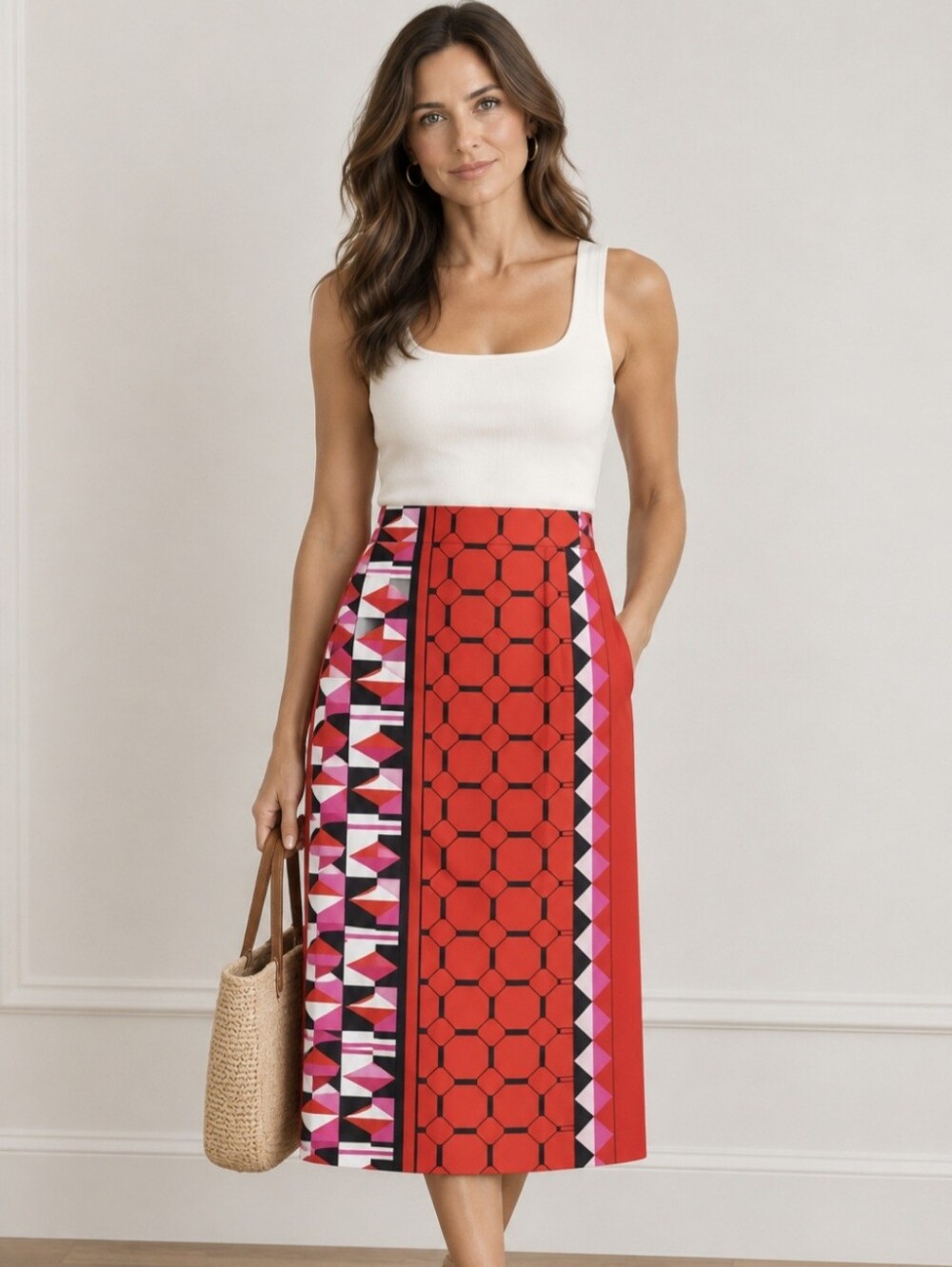 TED BAKER PARTLY PLEATED RED MAXI SKIRT SIZE 6 TB2 NWOT